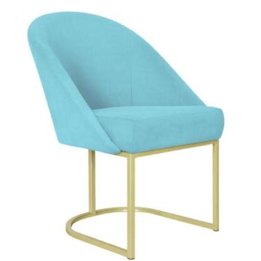 Imagem de Cadeira Lua Metal Dourado Decorativa Estofada em Veludo Turquesa para 