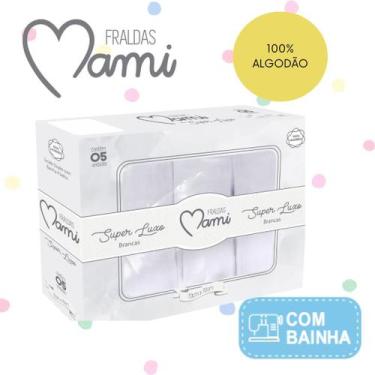 Imagem de Fralda super luxo mami c/ bainha branca 70cm x 70cm caixa contem 05 un