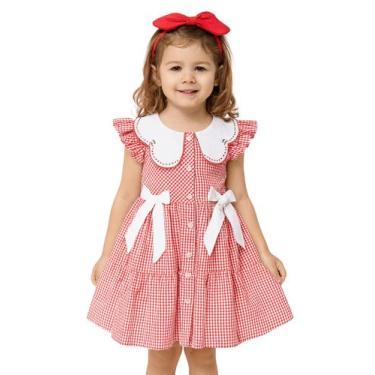 Imagem de Vestido Infantil Xadrez Vermelho Natal Papilloo, Vermelho, 1 ano