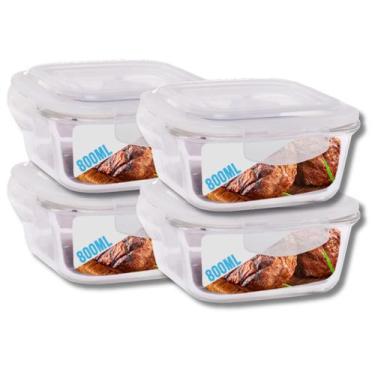 Imagem de Conjunto 5 Pote Vidro Hermético Marmita Tampa 4 Travas 800ml - DONA LA