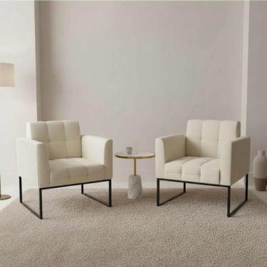 Imagem de Poltrona Sala Decorativa Kit 2 Elisa Base Industrial Preta Cotelê Ext/
