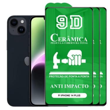 Imagem de Kit 3x Película 9D Cerâmica P/ iPhone 14 Plus - Protetora Anti Impacto