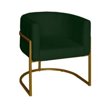 Imagem de Poltrona Base Industrial Dourado Sala De Estar Lety Veludo Verde S05 -
