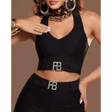 Imagem de Blusa Cropped Feminina Pitbull Lançamento Ref 86718, Preto, G