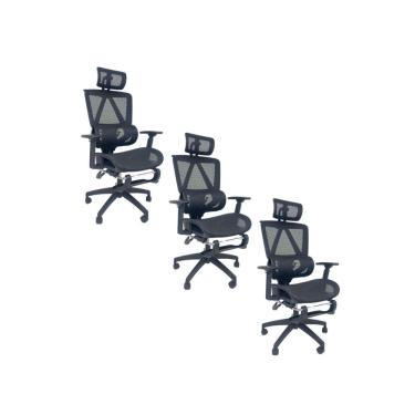 Imagem de Kit 3 Cadeiras de Escritório Titan Presidencial Tela Mesh Rodízios Giratória Preta Oficial Webshop