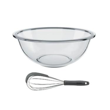 Imagem de Kit Tigela De Vidro 4L E Fouet Aço Inox Batedor Massa Bolo - Nadir Fig