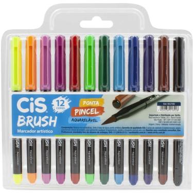 Imagem de Marcador Artístico Sertic CIS Brush Aquarelável Duas Pontas Estojo com 12 Cores