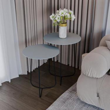 Imagem de Conjunto Mesa Lateral de Canto Trude 55cm x 45cm x 45cm Cinza - Previl