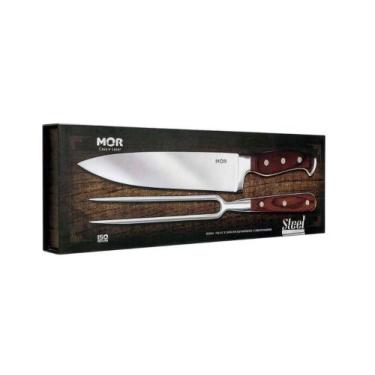 Imagem de Kit Churrasco Faca/Garfo Steel Inox Mor
