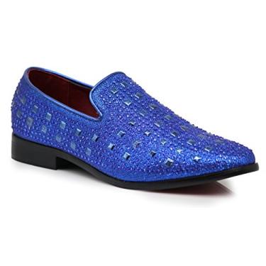 Imagem de Sapato social masculino SPK11 vintage com strass e mocassins, sem cadarço, clássico, smoking, Royal Blue, 7.5