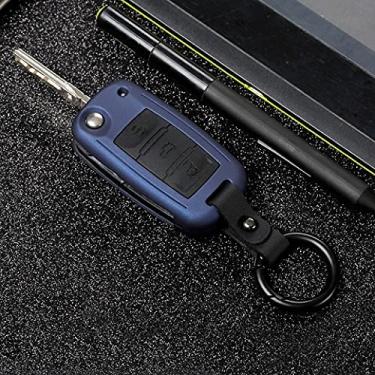 Imagem de YJADHU Carcaça de carbono para chave de carro Shell porta-chaves, adequado para Volkswagen VW Golf 4 5 6 Bora Jetta Polo Passat b5 b6 Skoda Superb Octavia Fabia, azul