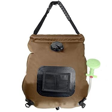 Imagem de Sacola de chuveiro solar, 20 litros/20 l portátil com aquecimento com mangueira removível atualizada e cabeça de chuveiro alternável para acampar, praia, natação, viagens ao ar livre (marrom)