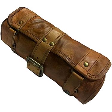 Imagem de Motocicleta marrom vintage de couro genuíno feita à mão | Bicicleta | Bolsa para ciclismo Harley Bike