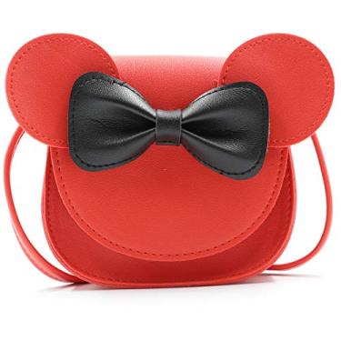 Imagem de HXQ Bolsa transversal com laço de orelha Little Mouse, bolsa de ombro de poliuretano para crianças e meninas, Vermelho, Little