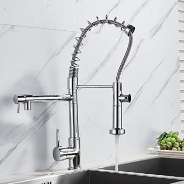 Imagem de Torneira de cozinha de latão preto, pia, pia, torneira, mola, bicos giratórios duplos, torneira, misturador de água quente e fria, torneiras do banheiro, cromo C, China