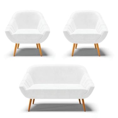 Imagem de Kit 01 Namoradeira E 02 Poltronas Corano Branco Castanho