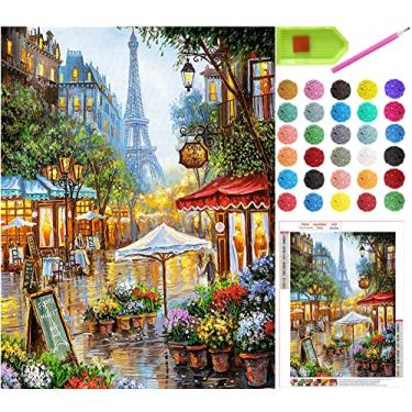 Imagem de liziciti Kits de pintura de diamante 5D, Torre Eiffel de Paris e Rua Full Drill Kits de pintura de diamante 5D Adultos Arte de Diamante Decoração de parede de casa DIY, Tela 30 × 40 cm, Multicolorido (art-zsh-ttxjusF)