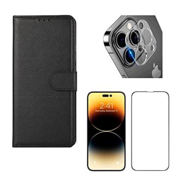 Imagem de Kit Capinha Carteira + Pelicula 3D 9D + Pel Câmera Compatível iPhone 11 12 Pro 13 14 Pro Max (iPhone 14 Pro)