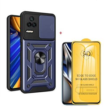 Imagem de Capa Case Anti Impacto Ring 4 EM 1 Luxo Proteção Camera+ 2 Películas de vidro 9d Xiaomi Poco F4 (AZUL)