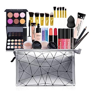 Imagem de Kit de maquiagem multifuncional para mulheres, kit completo, kit de maquiagem multiuso, kit de beleza para iniciantes inclui conjunto de pincéis de maquiagem, sombra, brilho labial, lápis de