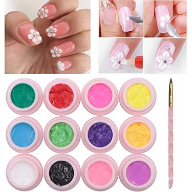 Imagem de Hacaus 12 peças de gel de escultura 3D para esculpir unhas para padrões de decoração, kit de arte em unhas DIY com flores esculpidas kit de gel para unhas