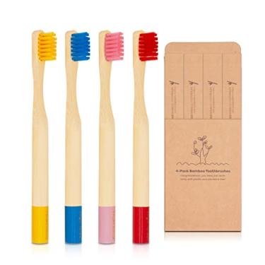 Imagem de Escovas de dentes de bambu naturais ecológicas, cerdas de nylon livres de BPA macias, alça de bambu biodegradável, Round handle