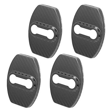 Imagem de X AUTOHAUX 4 peças Tampas protetoras de travas de porta de carro de aço inoxidável para Highlander Carola Camry RAV4 Reiz preto cinza padrão de fibra de carbono
