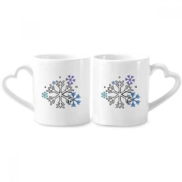 Imagem de Conjunto de canecas de porcelana para casal, estampa de neve, clima, inverno, com estampa de ilustração de neve, coração