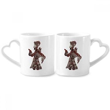 Imagem de Conjunto de canecas de porcelana tradicional Shadow Play Man Walk para casais, copo de cerâmica com alça de coração