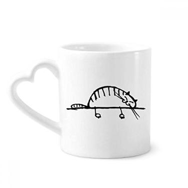 Imagem de Caneca de café de cerâmica com listras sorridentes gato deitado, copo de coração de vidro