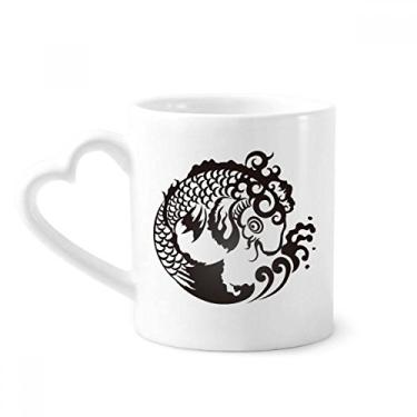Imagem de Caneca com desenho de linha de peixe padrão onda café cerâmica copo de coração de vidro