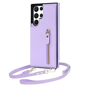 Imagem de Capa transversal para celular para Samsung Galaxy S21 S20 FE S22 Plus Note 20 Ultra Blocking Protect Card Wallet Capa de couro, violeta, para Galaxy S22 Plus