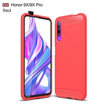 Imagem de YUNCHAO Caixa de telefone TEXTURA DE TEXTURA escovada Caixa TPU de fibra de carbono para Huawei Honor 9x / 9x Pro capa para celular