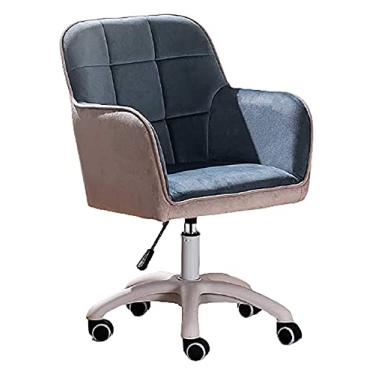 Imagem de cadeira de escritório Cadeira de computador ergonômica giratória Cadeira de escritório Mesa e cadeira Almofada de esponja de veludo Assento Cadeira de apoio para as costas do meio (cor: cinza azul)