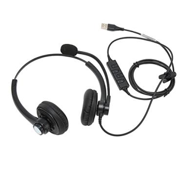 Imagem de Pegau Fone de ouvido para telefone com fio, som claro e controle de linha, leve, binaural, para negócios, redução de ruído para atendimento ao cliente (interface USB)