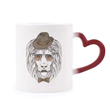 Imagem de Estilo britânico delicado chapéu de leão gravata borboleta sensível ao calor caneca vermelha muda de cor