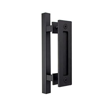 Imagem de Maçaneta de celeiro deslizante resistente Akitbahome de 30,48 cm, conjunto de maçaneta de porta de puxar e alinhar em preto