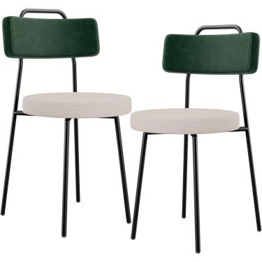 Imagem de Kit 02 Cadeiras Decorativa Estofada Sala Jantar Barcelona L02 Facto Verde Musgo Linho Bege - Lyam