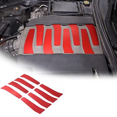 Imagem de JONKOKO Tampa do painel lateral do compartimento do motor de liga de alumínio para Chevrolet Corvette C7 2014-2019 Adesivo de acabamento do motor de capô acessórios interiores (adesivo de guarnição do motor de Hood Motor, vermelho)