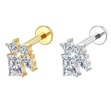 Imagem de Piercing Labret Titânio Pvd Formatos Zircônia Cravejada Helix Tragus Conch Nariz Boca Medusa (Dourado)