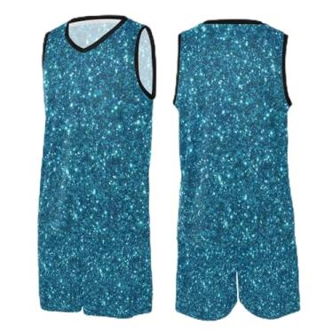 Imagem de CHIFIGNO Camiseta masculina de basquete Gold Glitter Mermaid Scales, camiseta de futebol, camiseta de basquete feminina PPS-3GG, Glitter azul turquesa, GG