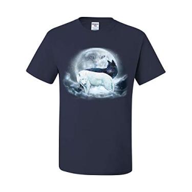 Imagem de Camiseta Yin & Yang Wolves Animals Wildlife Nature Wolf Pack Moon Camiseta, Azul-marinho, G