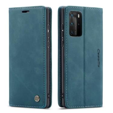 Imagem de Capa magnética de couro flip para Huawei P60 P50 P40 Lite P30 P20 Mate 60 30 Pro Capa de cartão carteira, azul, (para Huawei P50E)