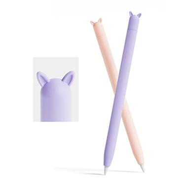 Imagem de Pacote com 2 capas compatíveis com Apple Pencil 1ª geração, linda capa de silicone macio, acessórios compatíveis com iPad Pro de 9,7 polegadas/10,5 polegadas/12,9 polegadas, rosa e roxo