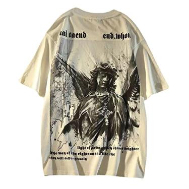 Imagem de Camiseta gótica casual solta grande Harajuku Street Trend masculina e feminina estampa personalizada Rock Animação Punk, Branco, XXG