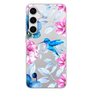 Imagem de Blingy's Capa para Samsung Galaxy S24 Plus, mulheres meninas desenho de pássaro floral adorável flor estilo animal transparente macio TPU capa transparente 6,7 polegadas (beija-flor)
