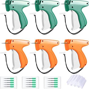 Imagem de Pacote com 6 pistolas de etiquetagem para roupas, preço de varejo, fixador, arma, etiqueta, máquina, aplicador de etiqueta de vestuário para loja de boutique armazém consignação garagem (laranja, verde)