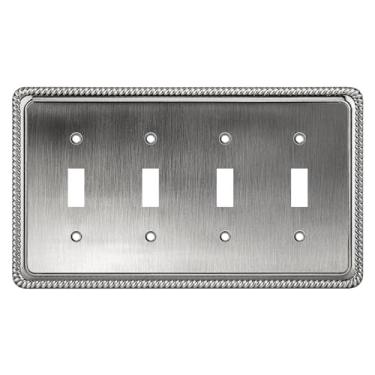 Imagem de Henne Bery Placa decorativa de parede com borda de corda para interruptor (interruptor quádruplo, prata de herança/níquel antigo)