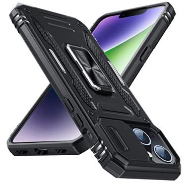 Imagem de YSLBWLE Capa para iPhone 13 com suporte com capa de câmera, proteção de nível militar, suporte de anel de metal, capa amortecedora para iPhone 13, preta 5-IP13-01