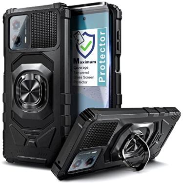 Imagem de WDHD Capa compatível com Motorola Moto G 5G (2023) com protetor de tela de vidro temperado (cobertura máxima), proteção total [grau militar], capa magnética com suporte de anel de carro (preto)